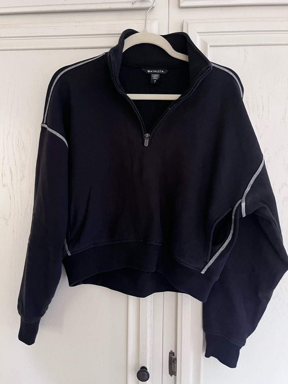 Athleta Forever Fleece 1/2 Zip High Hip Sweatshirt Black/Bone Size SP